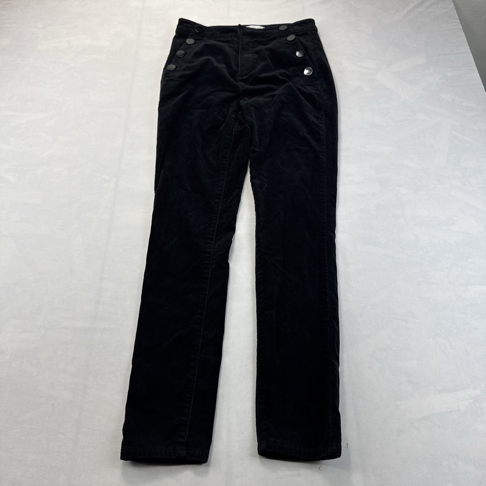 LOFT Womens Black Velvet Pants Size 2 Sailor Button Straight Leg